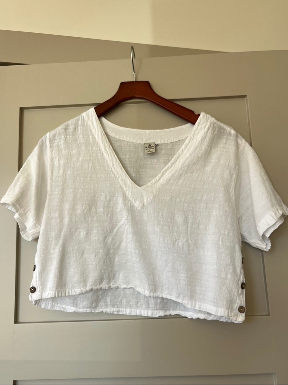 White V-Neck Cropped Button-Side Top